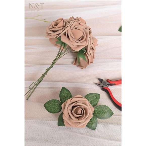 Brown Roses Artificial Flowers 25pcs Fake Flowers Bulk Perfect DIY Fall Wedding - Picture 3 of 6